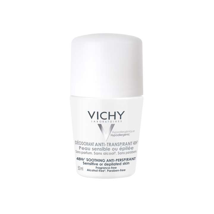 Vichy Desodorante Bola Reguladora Piel Sensible 48H - Protección Antitranspirante para Pieles Sensibles TAPON BLANCA