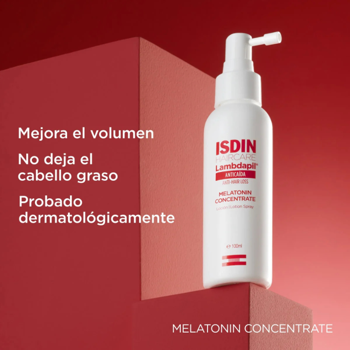 Lamdapil melatonin loción anti caida beneficios. mejora el volumen capilar y no deja el cabello graso.