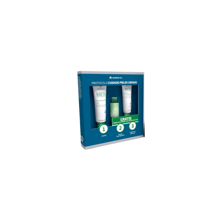 BIRETIX Pack Protocolo Cuidado Pieles Grasas Gel Limpiador 75ml + Oil Control Solución 30ml + Hydramat Day SPF30 50ml