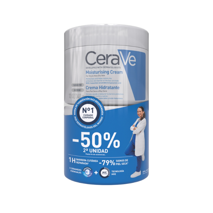 CeraVe Crema Hidratante Duplo 50% en segunda unidad para piel seca