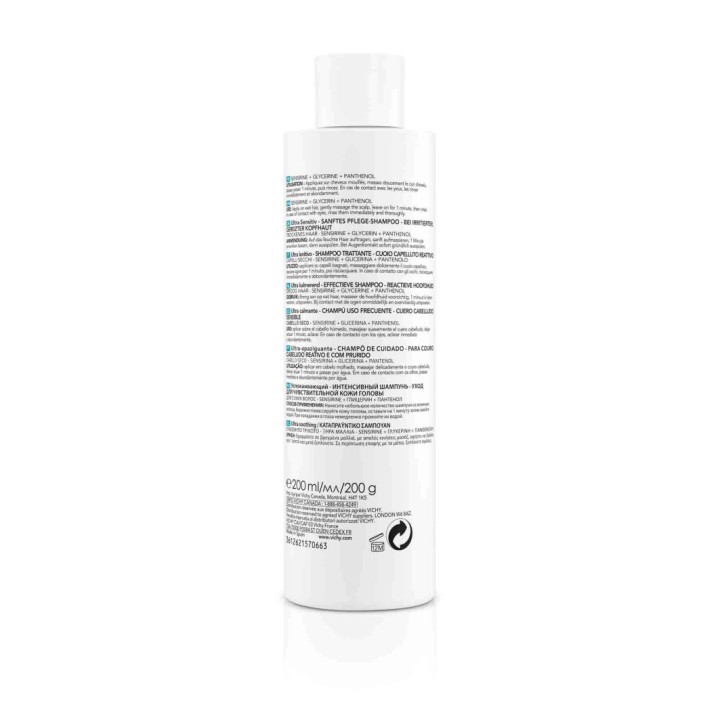 Dercos Champú Ultra Calmante Para Cuero Cabelludo Reactivo y Cabello Seco 200ml