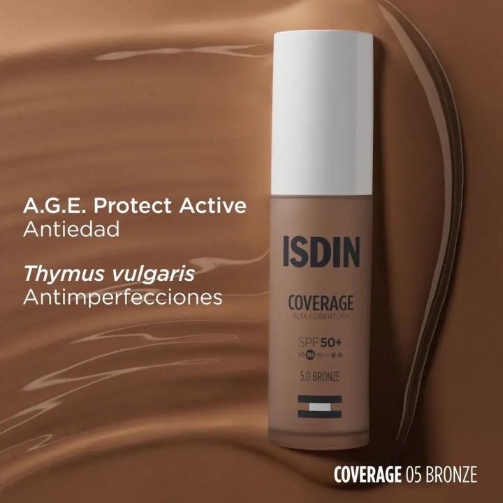 ISDIN Coverage SPF50+ 5.0 Bronze: maquillaje con protección solar para piel Morena