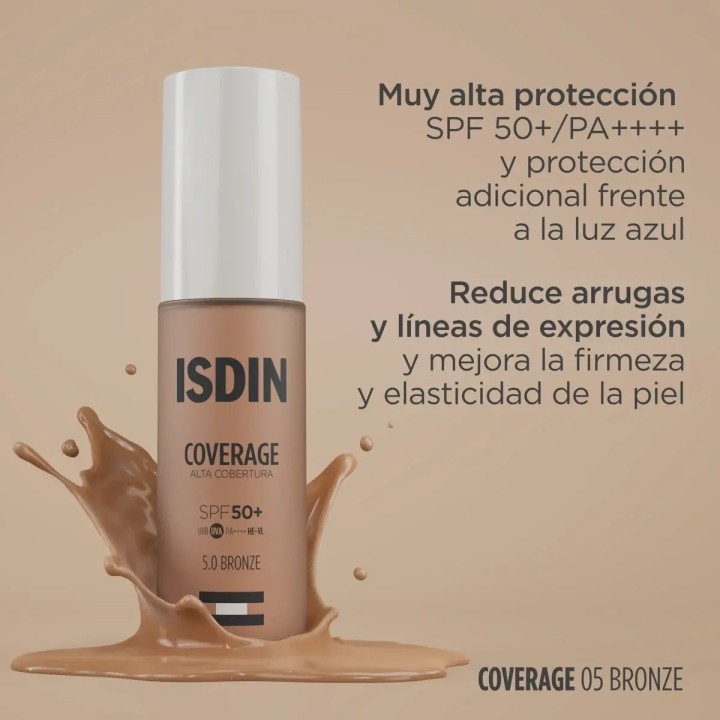ISDIN Coverage SPF50+ 5.0 Bronze: maquillaje con protección solar para piel Morena