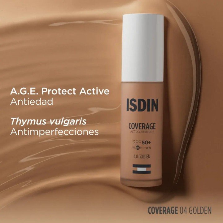 ISDIN Coverage SPF50+ 4.0 Golden: maquillaje con protección solar para piel media a oscura