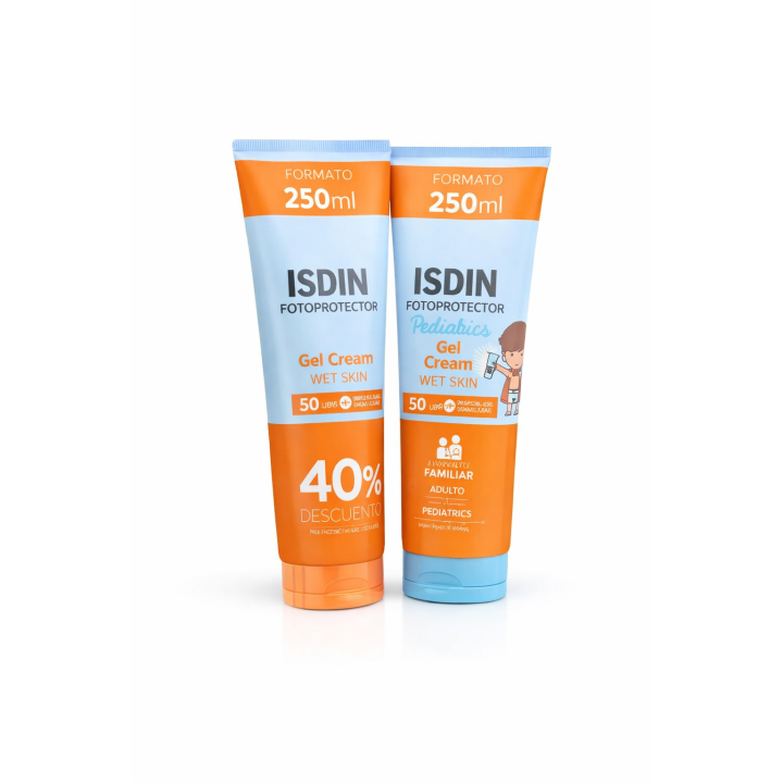 Fotoproteccion ISDIN SPF50+ Pack Familiar Gel Cream 250ml + Gel Cream Pediatrico wet skin
