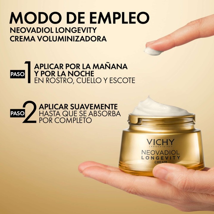 Modo de empleo e instrucciones de aplicación de la crema voluminizadora Vichy Neovadiol Longevity