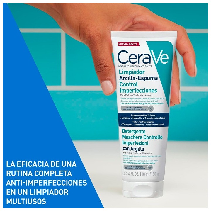 Limpiador CeraVe Arcilla-Espuma 3 en 1 | Menos Granos y Brillos