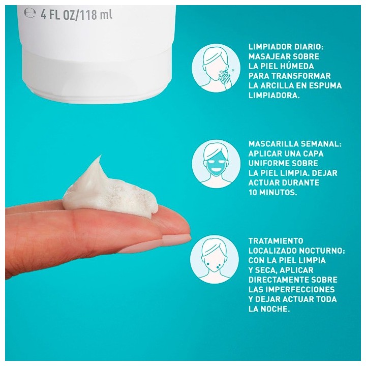 Limpiador CeraVe Arcilla-Espuma 3 en 1 | Menos Granos y Brillos