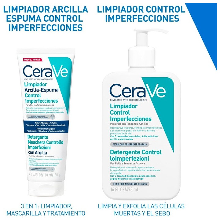 Limpiador CeraVe Arcilla-Espuma 3 en 1 | Menos Granos y Brillos