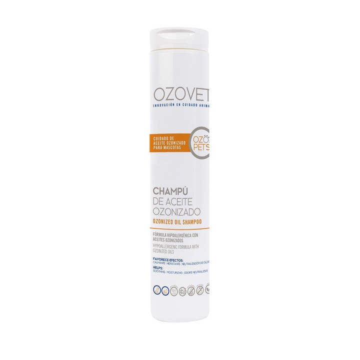 Ozovet Champú de Aceite Ozonizado 250 ml de Ozoaqua es un champú para perros y gatos con piel sensible